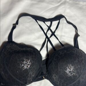 Cacique Black Animal Print Strappy Bra